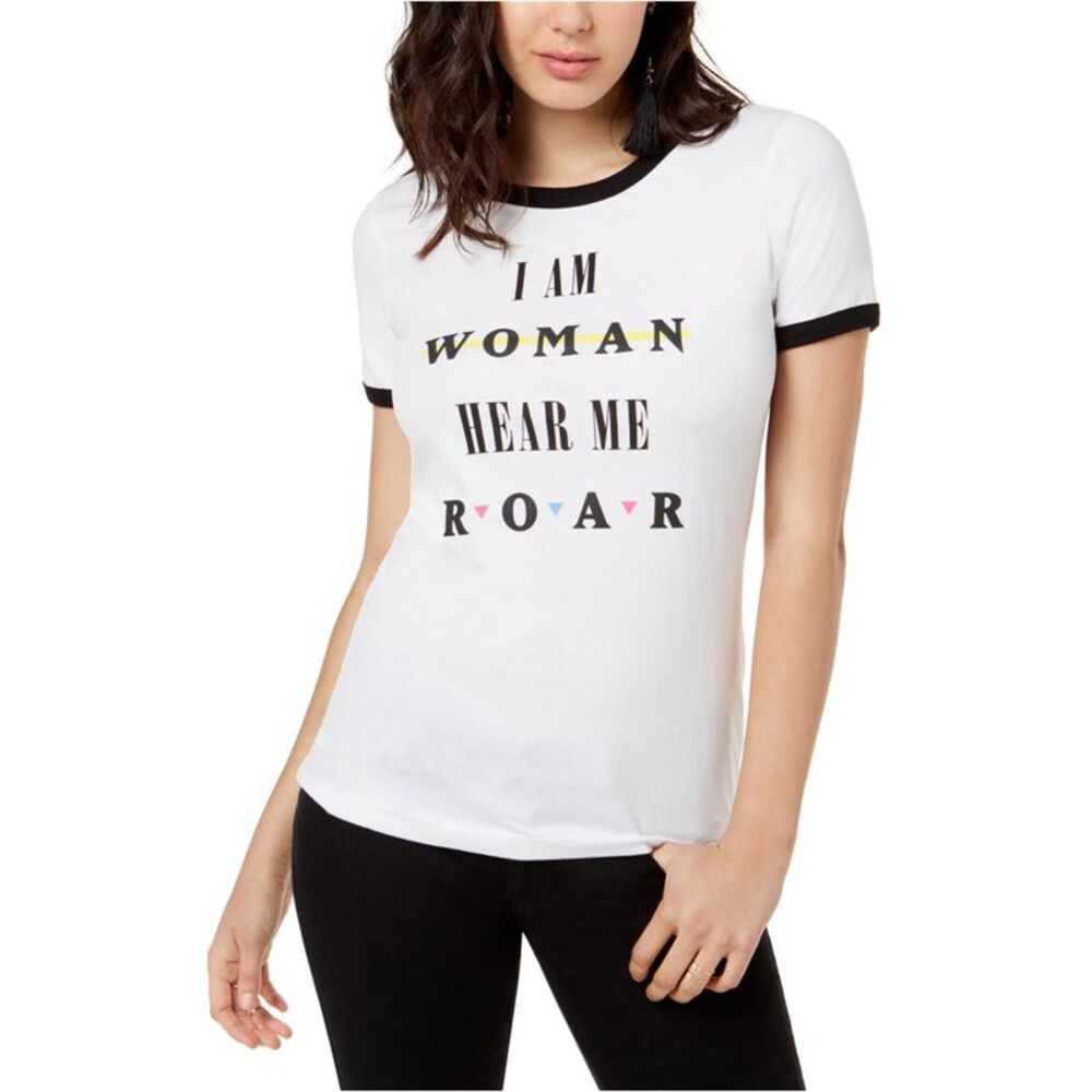 True Vintage Womens I Am Woman Graphic T-Shirt, White, L, DM
